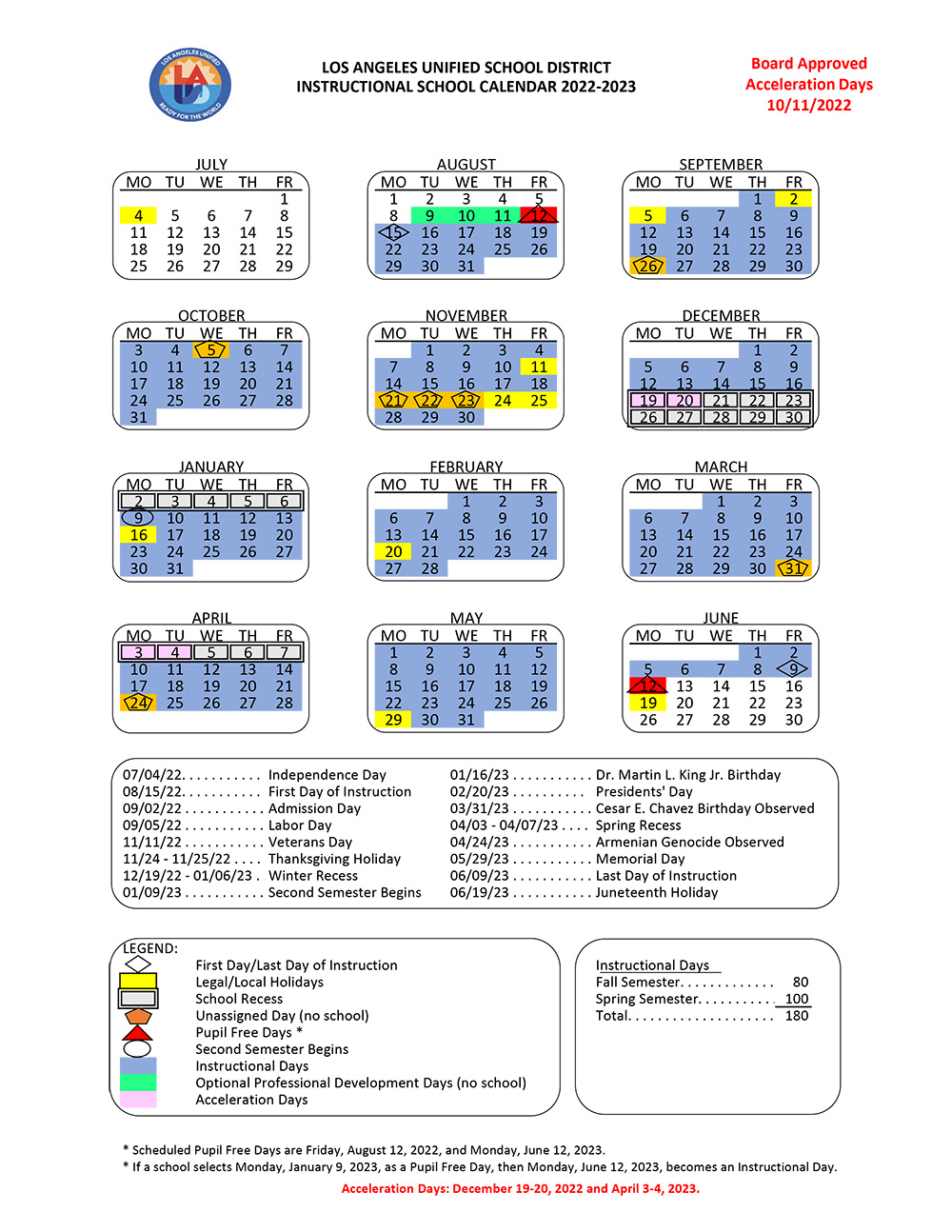 Los Angeles Unified School District LAUSD Calendars